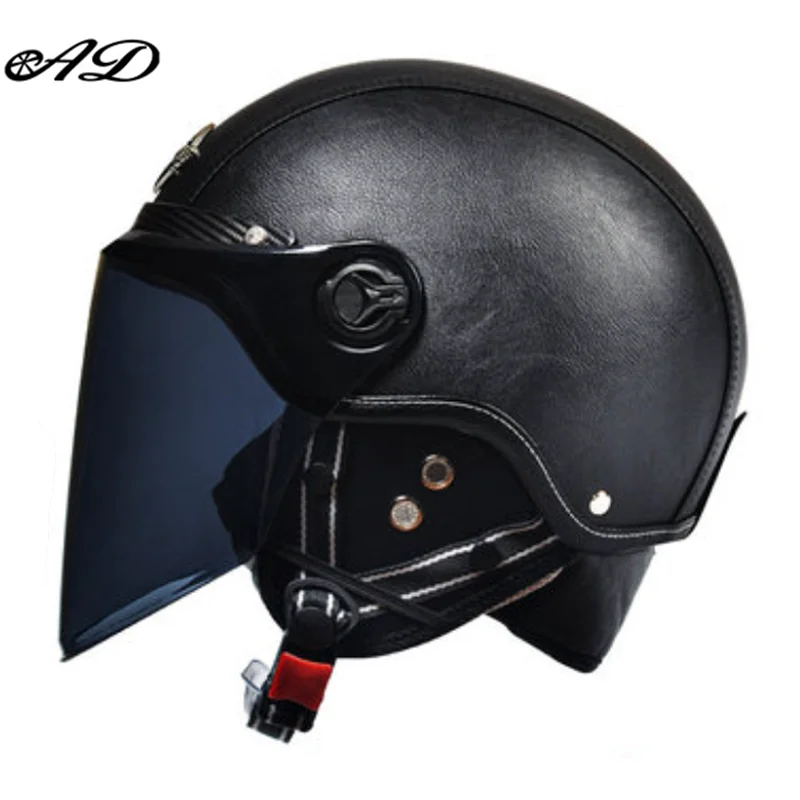 Motorhelm Open Face – Retro Design & Vizier met Leren Afwerking