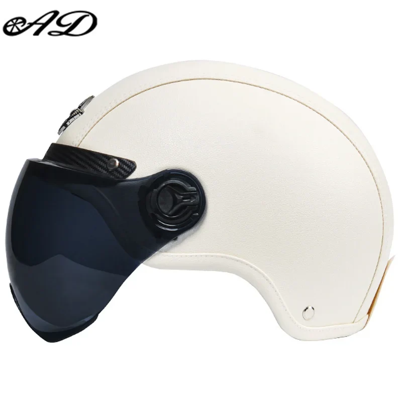 Motorhelm Open Face – Retro Design & Vizier met Leren Afwerking