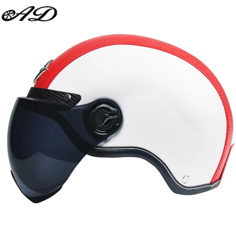 Motorhelm Open Face – Retro Design & Vizier met Leren Afwerking