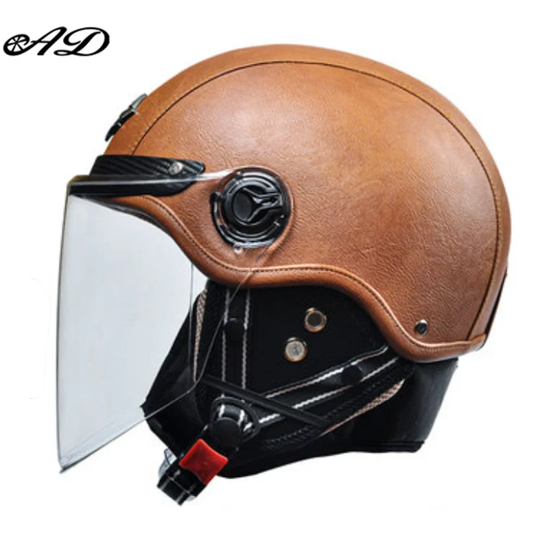 Motorhelm Open Face – Retro Design & Vizier met Leren Afwerking