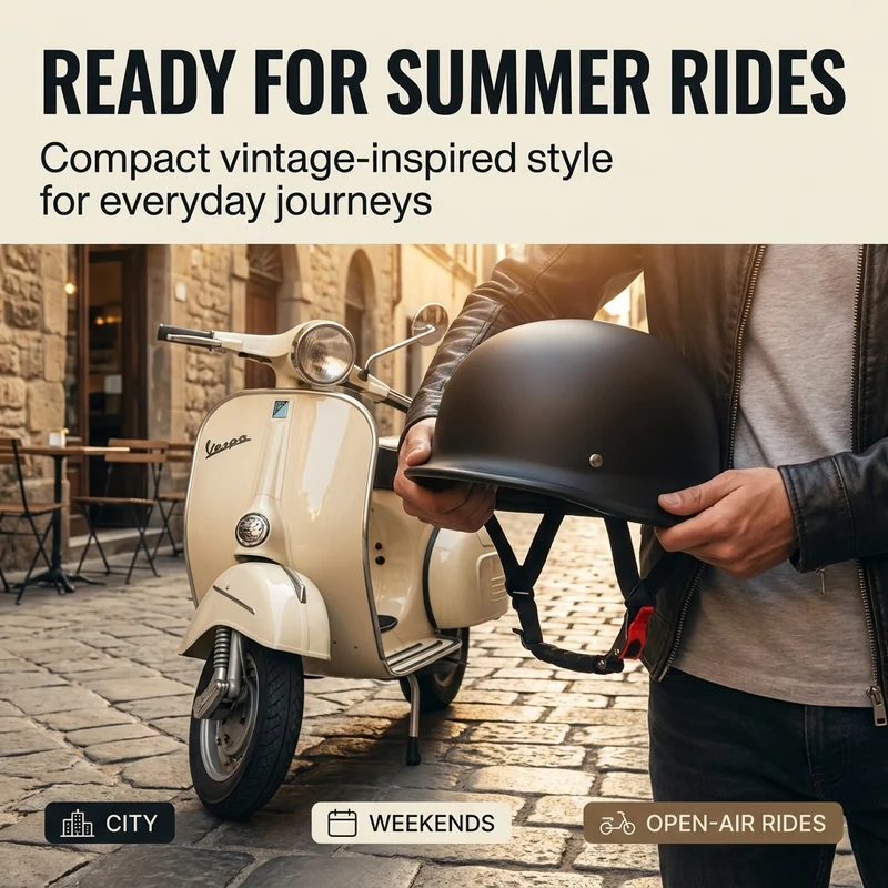 Motorhelm Halve – Vintage Design & Ventilatie met Veiligheidsbril