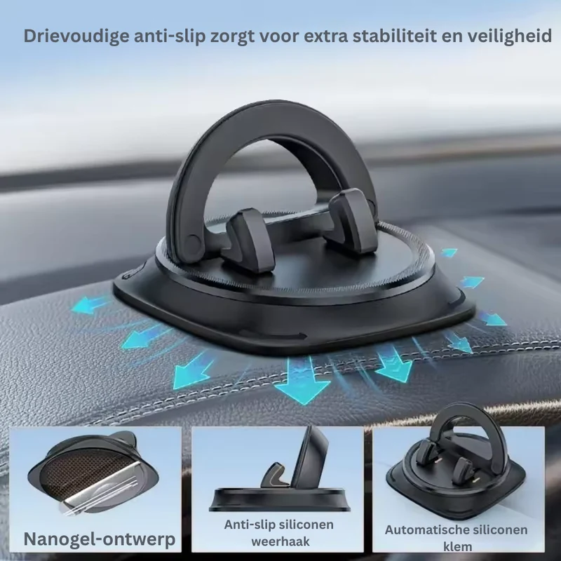 Telefoonhouder Auto – 360° Draaibaar met Sterke Grip en Dashboardbevestiging