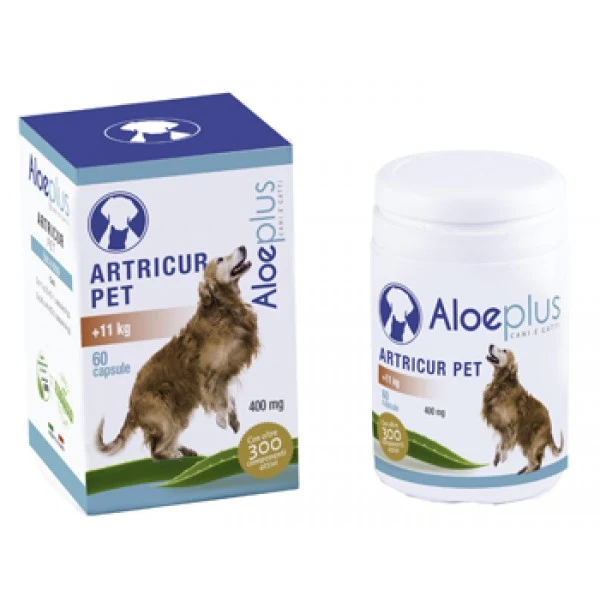 Aloeplus Artricur Pet Integratore Naturale per Cani e Gatti fino a 10 kg con Aloe Arborescens, Spirulina, Boswellia e Artiglio del Diavolo - 60 Capsule