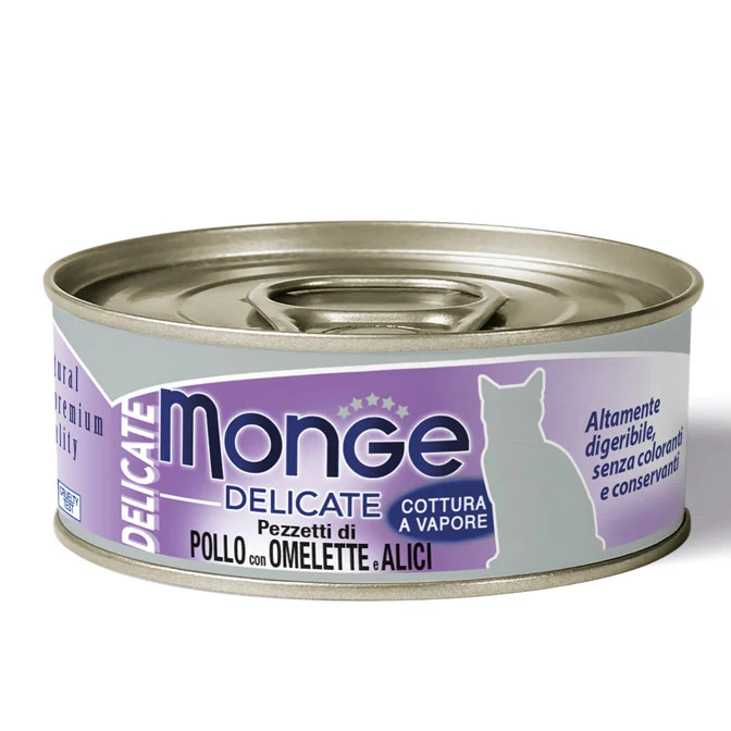 Monge Delicate umido gatto Pezzetti di pollo con Omelette e Alice