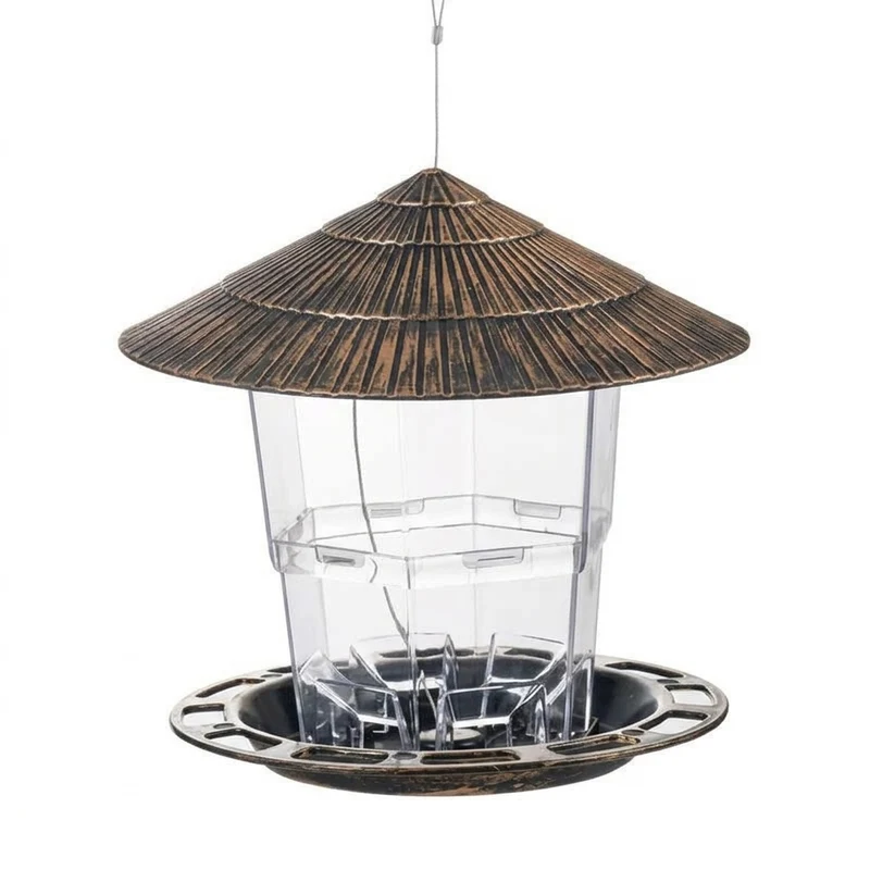 Vogelvoederhuis – Metalen hanging feeder met beschermkap en ruim voederreservoir