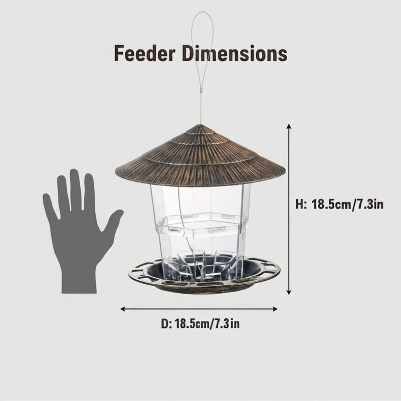 Vogelvoederhuis – Metalen hanging feeder met beschermkap en ruim voederreservoir