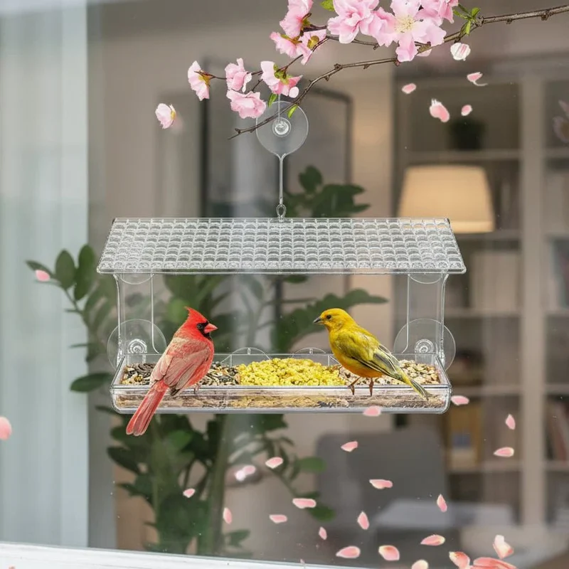 Raamvoederhuis – Transparante vogelvoeder met zuignappen en vrij zicht