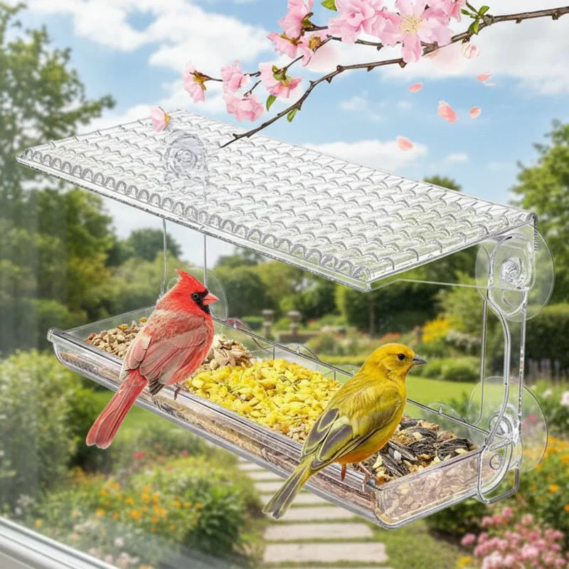 Raamvoederhuis – Transparante vogelvoeder met zuignappen en vrij zicht
