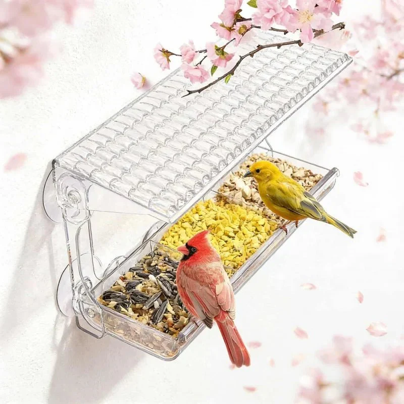 Raamvoederhuis – Transparante vogelvoeder met zuignappen en vrij zicht
