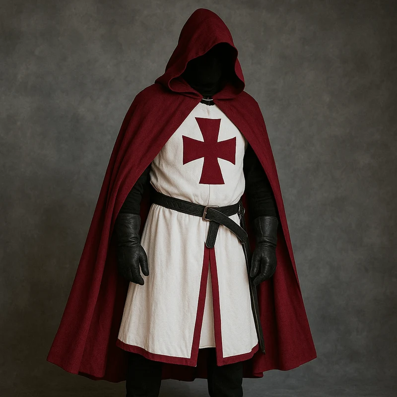 Tempelier kostuum – Middeleeuwse outfit met lange mantel en klassieke uitstraling