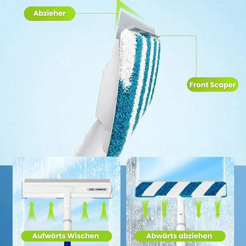 3-in-1 Ramenreiniger met Sprayfunctie – Draaibare Wisser met Telescoopsteel