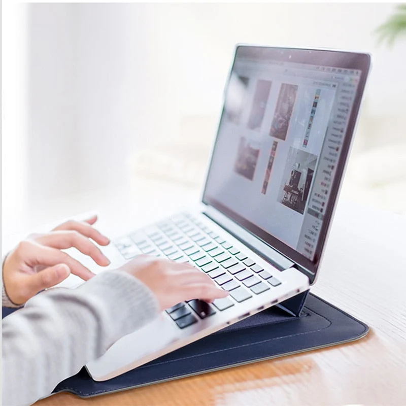 Opvouwbare Laptopstandaard met Sleeve – 2-in-1 Laptophouder voor Comfortabel Werken