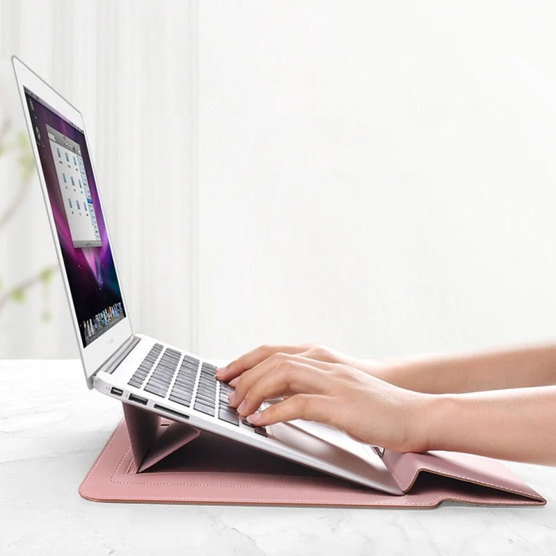 Opvouwbare Laptopstandaard met Sleeve – 2-in-1 Laptophouder voor Comfortabel Werken
