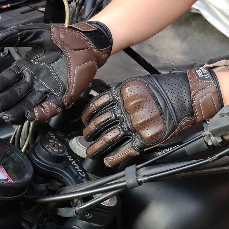 Motorhandschoenen Vintage – Ademend Design met Touchscreen & Knokkelbescherming
