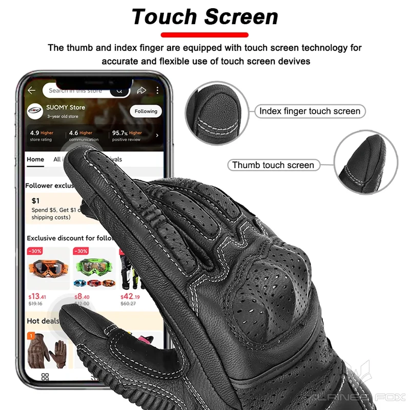 Motorhandschoenen Vintage – Ademend Design met Touchscreen & Knokkelbescherming