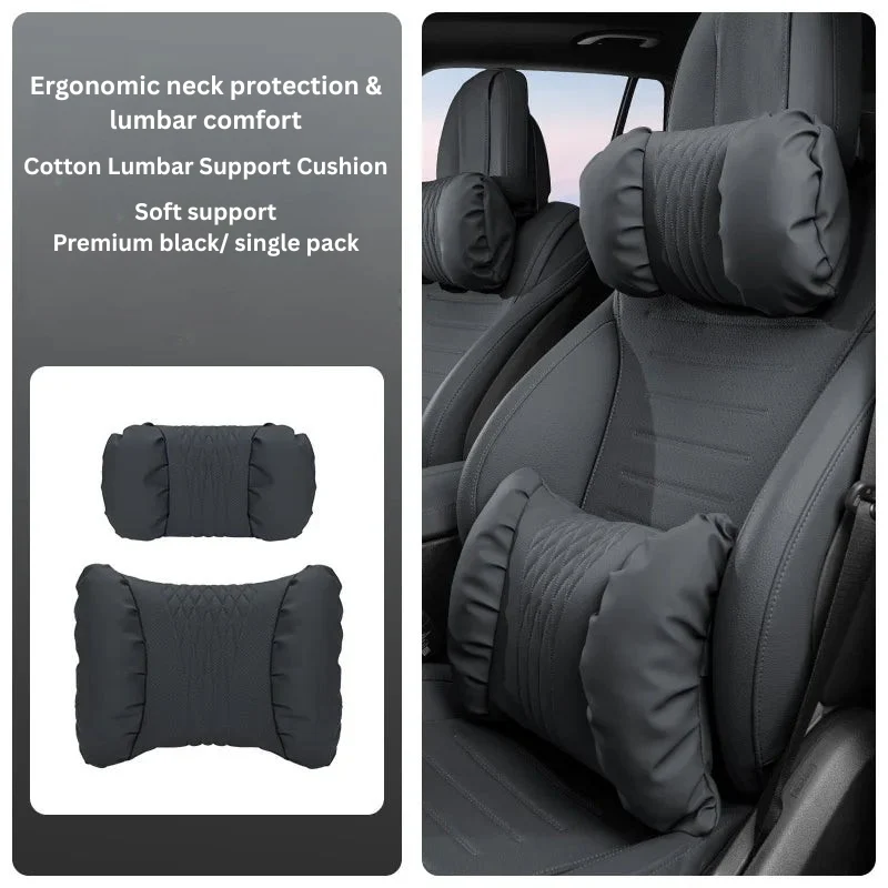 Hoofdsteun & Lendensteun Auto – Nappa-Look PU, Zachte Vulling & 2-Delige Set