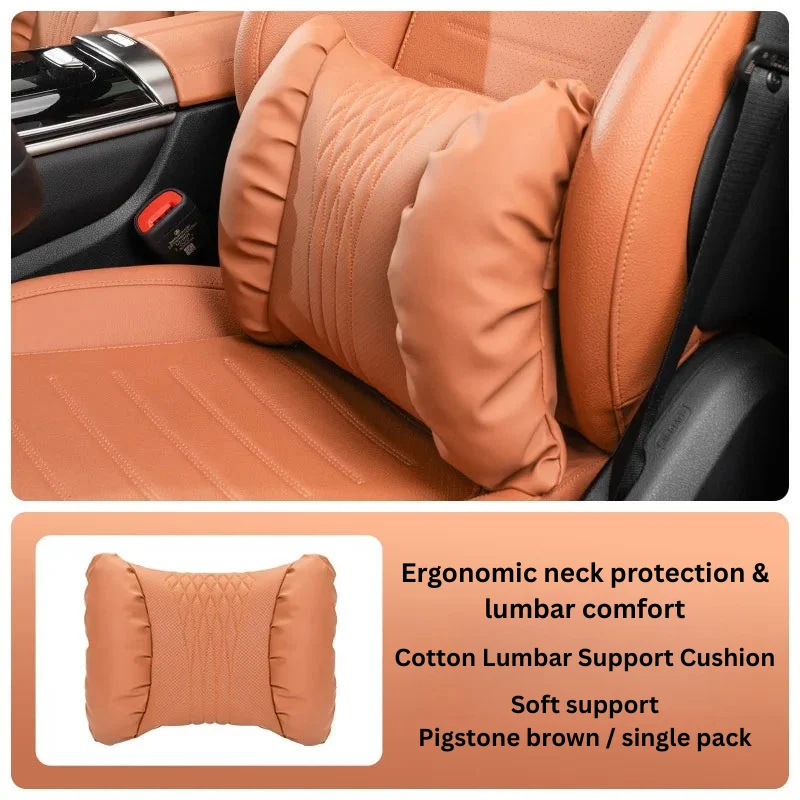 Hoofdsteun & Lendensteun Auto – Nappa-Look PU, Zachte Vulling & 2-Delige Set