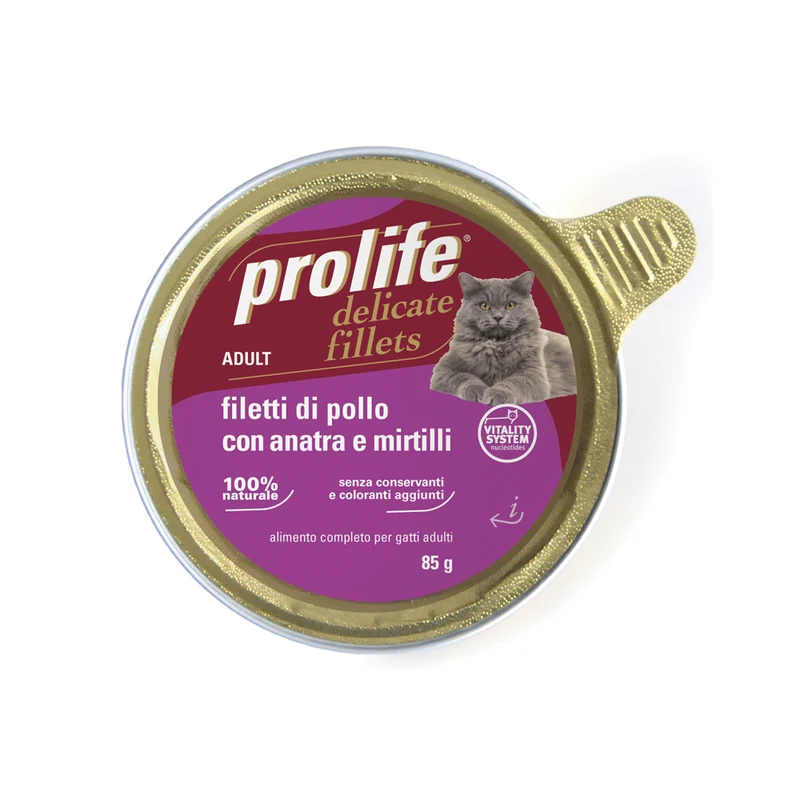 Prolife Delicate Fillets Filetti di Pollo con Anatra e Mirtilli - umido gatto 85g