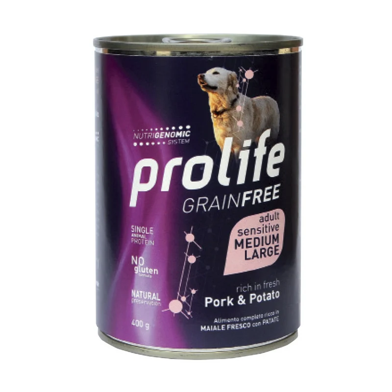 Prolife Grain free adult sensitive medium large Maiale & Patate - umido cane