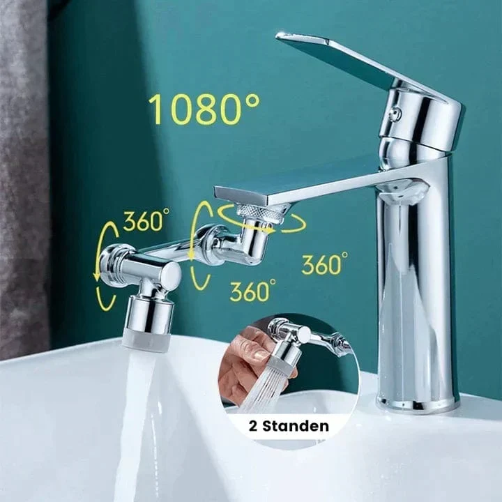 Aquavon FlexiTap – 1080° Draaibare Kraanadapter van Koper met Twee Waterstanden
