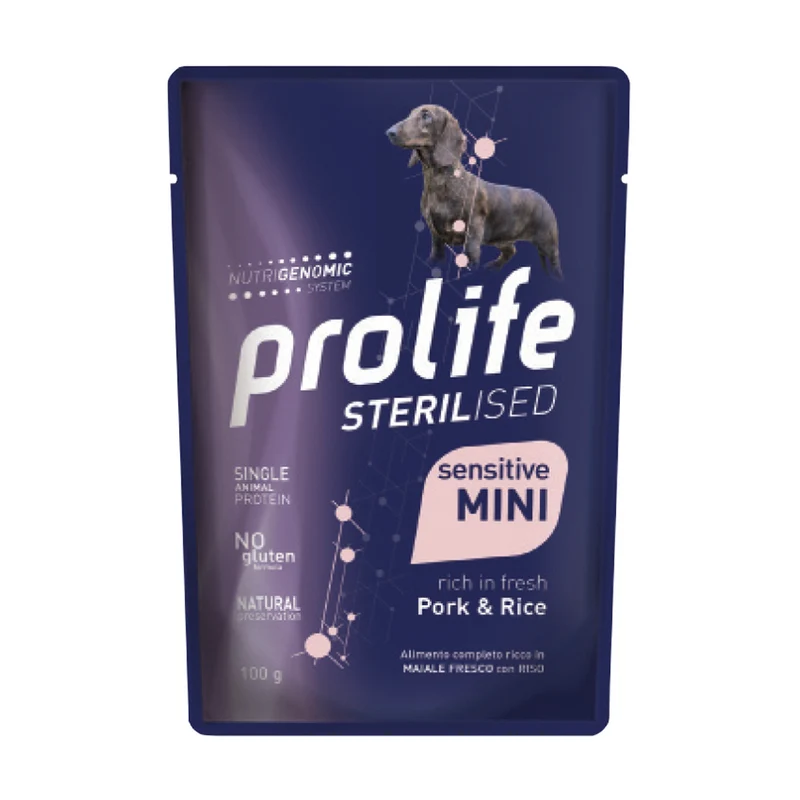 Prolife Sterilised Sensitive adult mini Maiale & Riso - umido cane