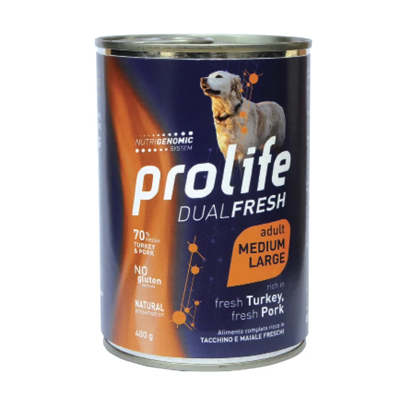Prolife Dual Fresh adult medium large Tacchino & Maiale - umido cane