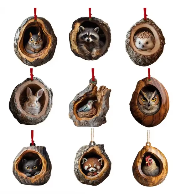 FaunaFest Dierenornamenten – Acryl Kersthangers met 3D-Effect, Lichtgewicht & Duurzaam voor Feestelijke Decoratie