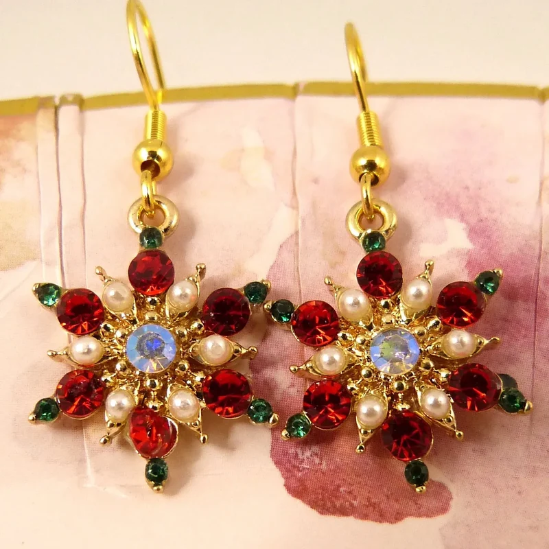 Noellea Sneeuwvlok & Kerstboom Oorbellen – Strass & Parel Design, Lichtgewicht & Feestelijk voor de Feestdagen