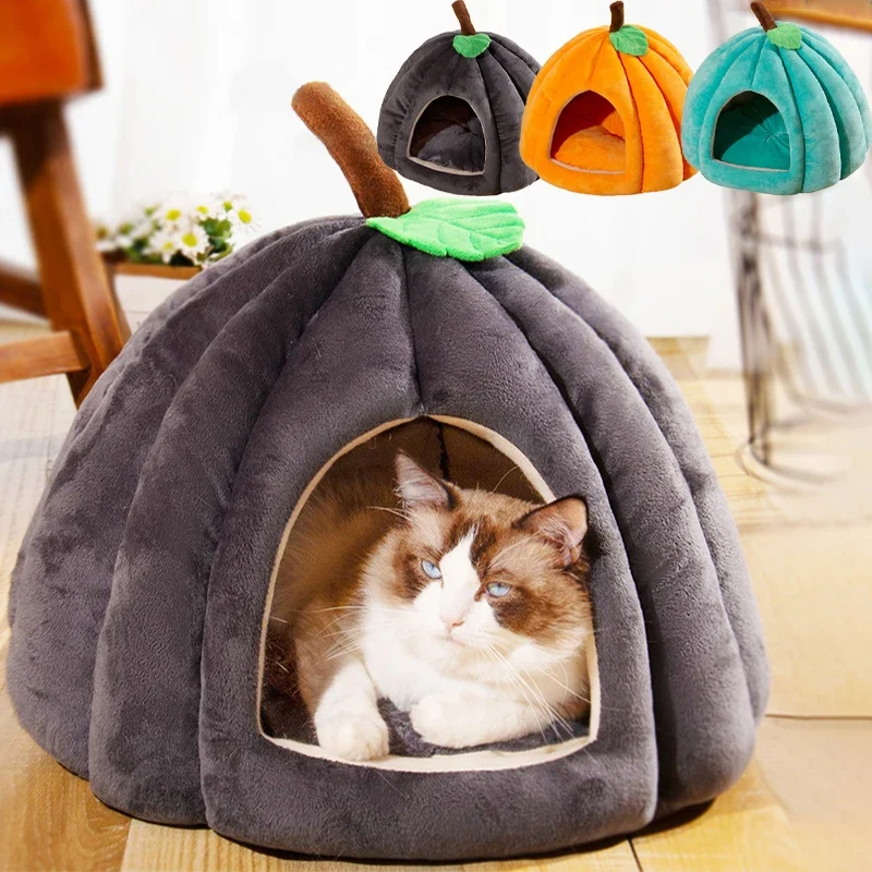 Kattenhuis in 3D Pompoenvorm – Warm, Antislip en Comfortabel voor Katten en Kleine Honden