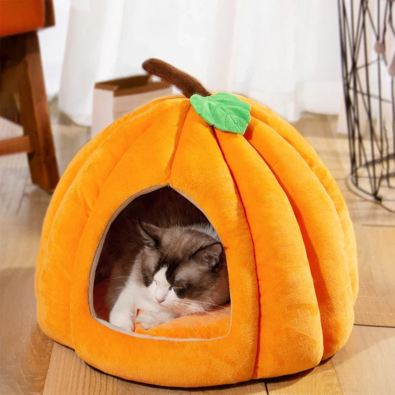 Kattenhuis in 3D Pompoenvorm – Warm, Antislip en Comfortabel voor Katten en Kleine Honden