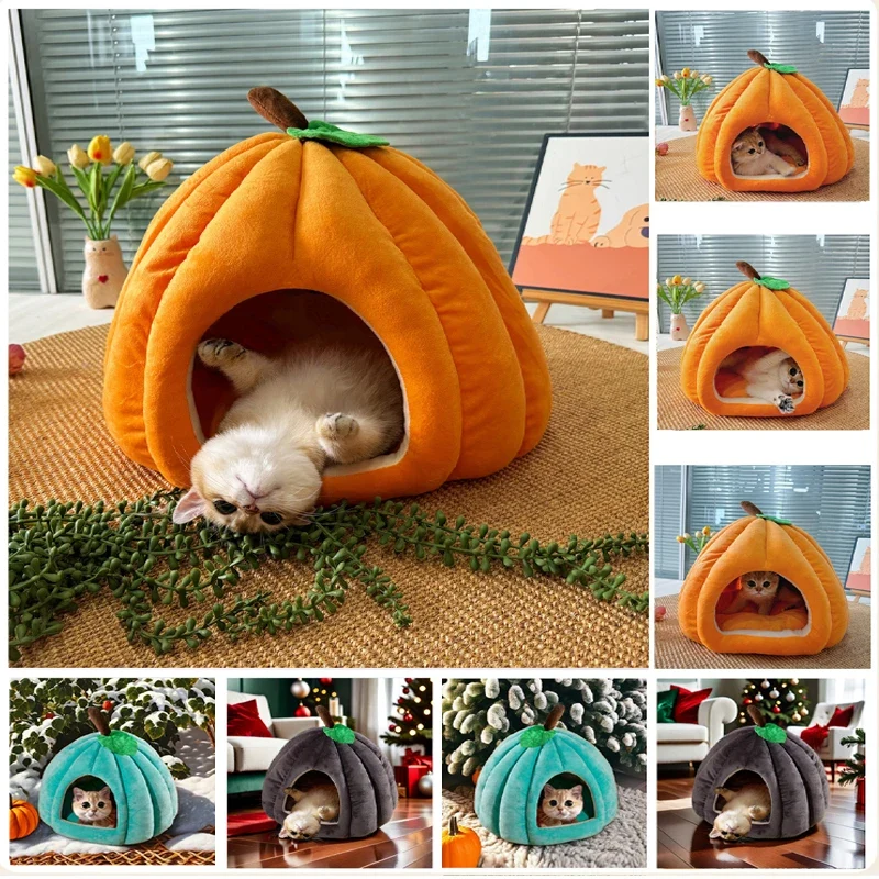 Kattenhuis in 3D Pompoenvorm – Warm, Antislip en Comfortabel voor Katten en Kleine Honden