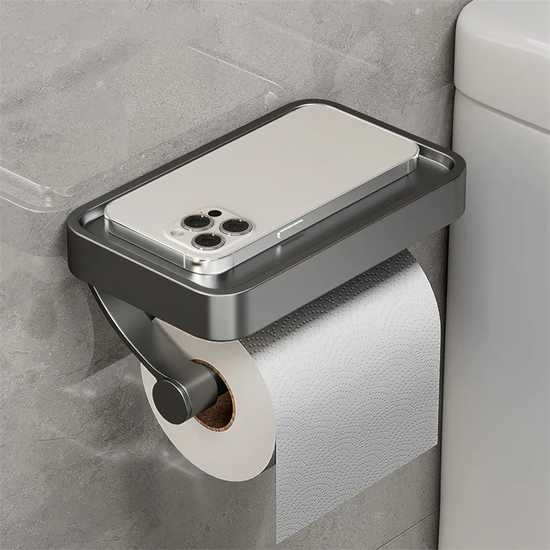 Veltrix Toiletrolhouder – Roestvrijstalen toiletrolhouder met plankje en geborsteld design
