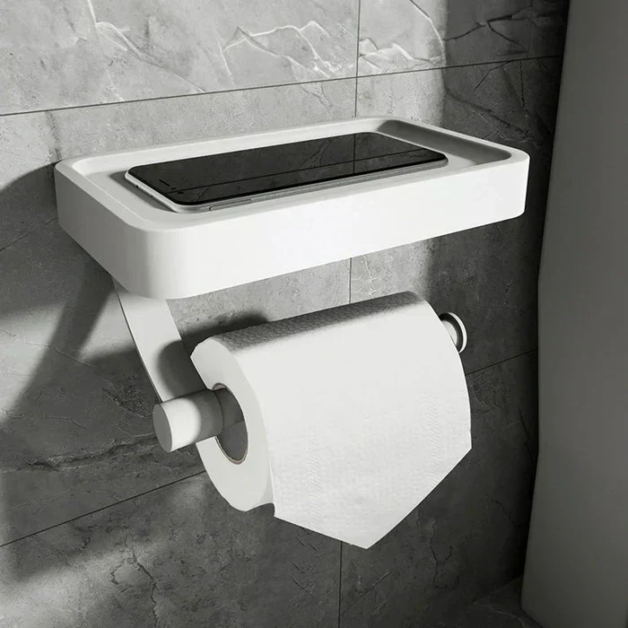 Veltrix Toiletrolhouder – Roestvrijstalen toiletrolhouder met plankje en geborsteld design