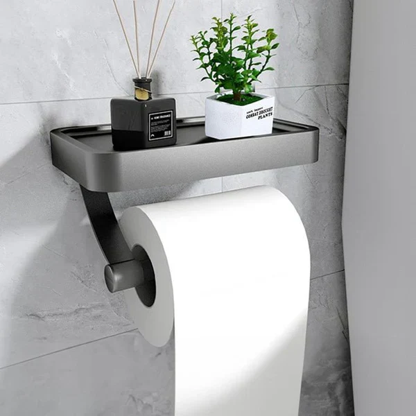 Veltrix Toiletrolhouder – Roestvrijstalen toiletrolhouder met plankje en geborsteld design