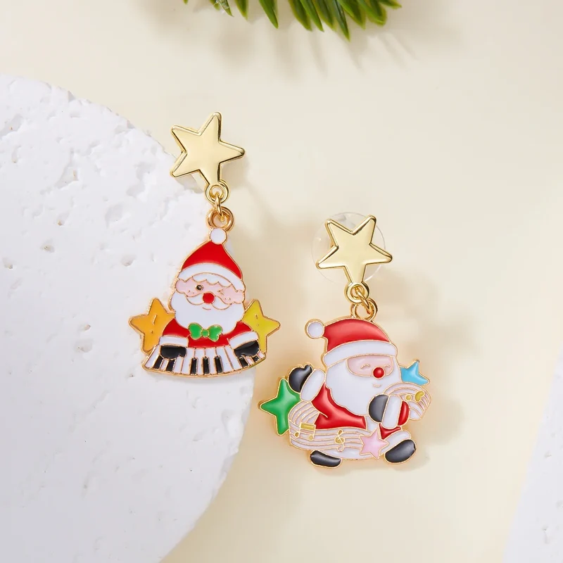 Frosty Charm Kerst Oorbellen – Asymmetrisch Ontwerp met Sneeuwman & Rode Strik, Lichtgewicht Feestaccessoire