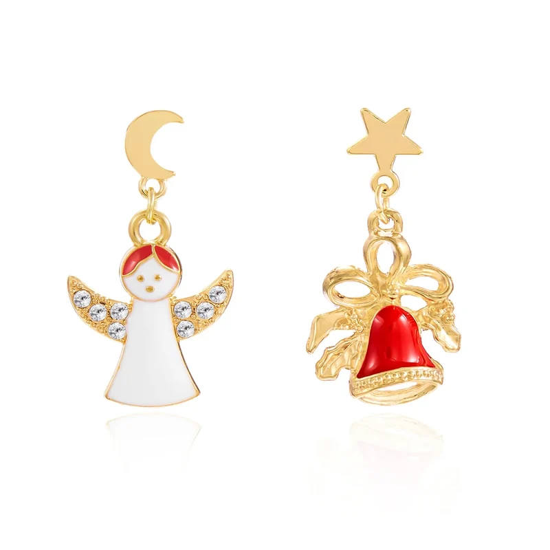 Frosty Charm Kerst Oorbellen – Asymmetrisch Ontwerp met Sneeuwman & Rode Strik, Lichtgewicht Feestaccessoire