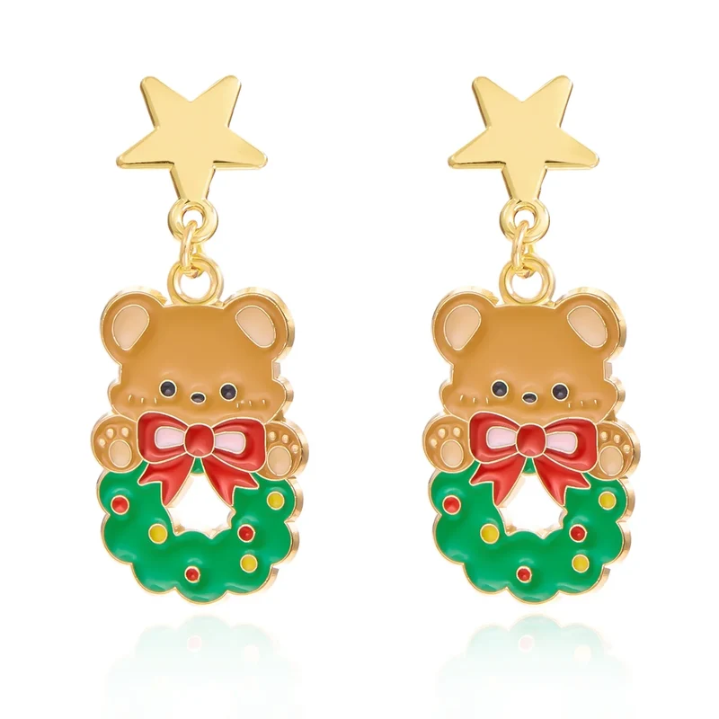 Frosty Charm Kerst Oorbellen – Asymmetrisch Ontwerp met Sneeuwman & Rode Strik, Lichtgewicht Feestaccessoire