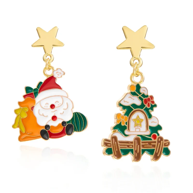 Frosty Charm Kerst Oorbellen – Asymmetrisch Ontwerp met Sneeuwman & Rode Strik, Lichtgewicht Feestaccessoire
