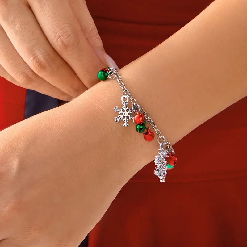 Aurevienne Kerstarmband – Verstelbare Armband met Sneeuwvlok & Belletjes, Feestelijk & Elegant Cadeau