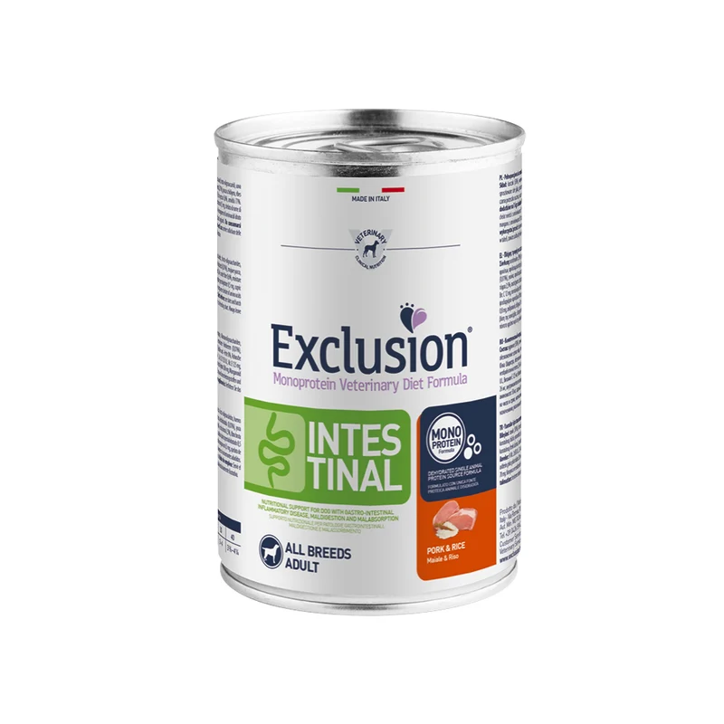 EXCLUSION MONOPROTEIN VET DIET INTESTINAL Umido cane maiale e riso ALL BREEDS ADULT 200/400gr