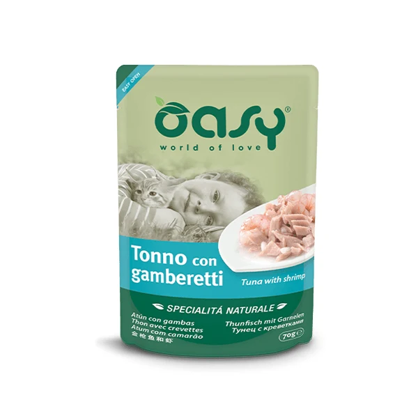Oasy Umido Gatto SPECIALITÀ NATURALE • Tonno con Gamberetti