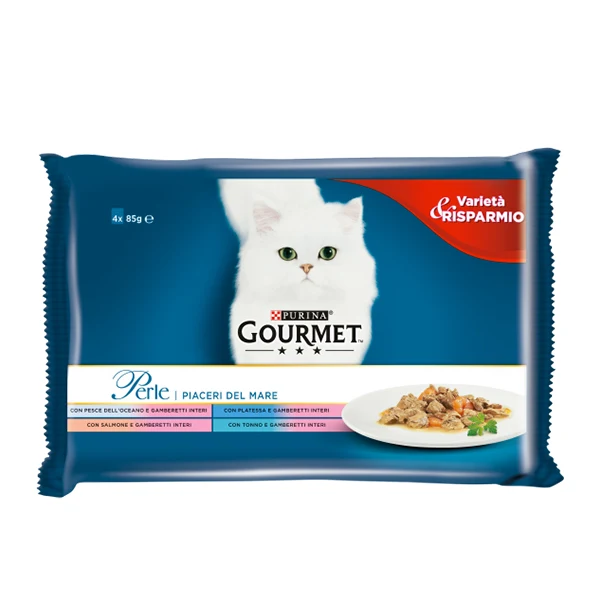 GOURMET Perle Gatto Piaceri del Mare con Salmone, Platessa, Tonno, Pesce dell'Oceano