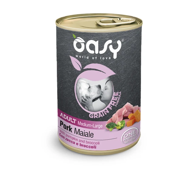 Oasy Umido Cane 400 gr GRAIN FREE FORMULA - Adult Medium/Large MAIALE con zucca e broccoli