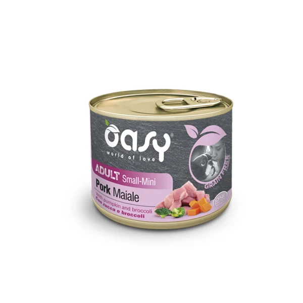 Oasy Umido Cane 200gr GRAIN FREE FORMULA - Adult Small/Mini MAIALE con zucca e broccoli