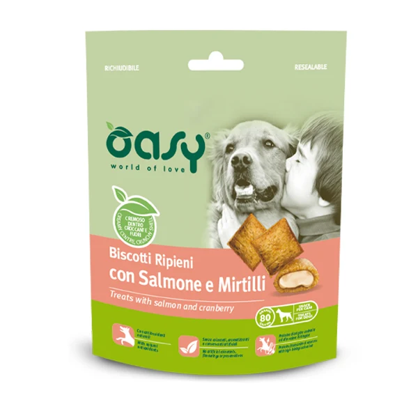 Oasy SNACK - Biscotti Ripieni con Salmone e Mirtilli Rossi