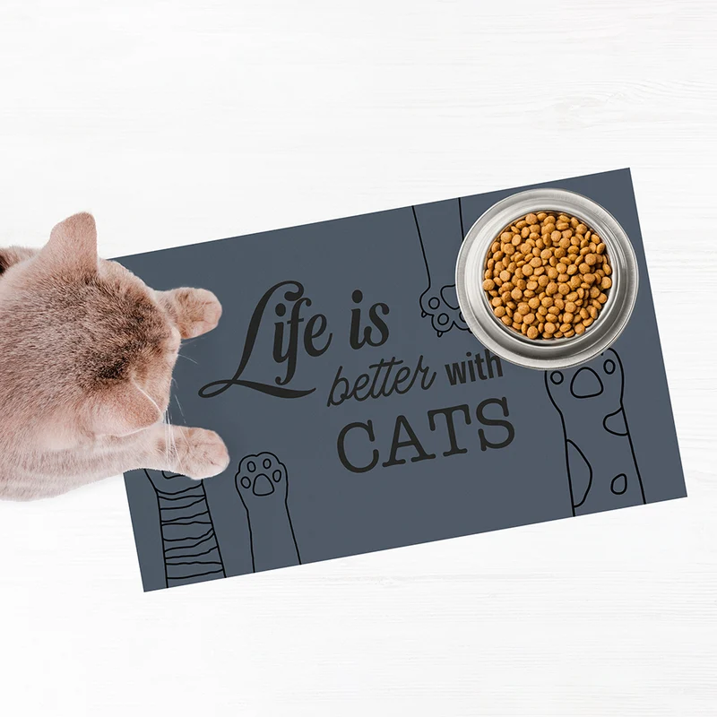 Tappetino per ciotola in vinile Life Cat