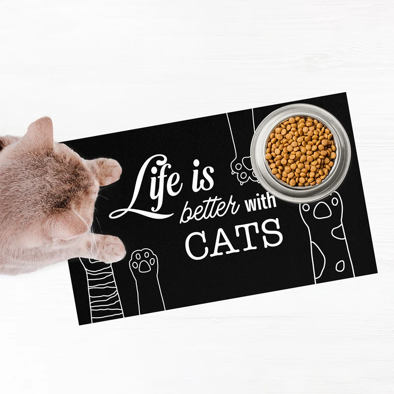 Tappetino per ciotola in vinile Life Cat
