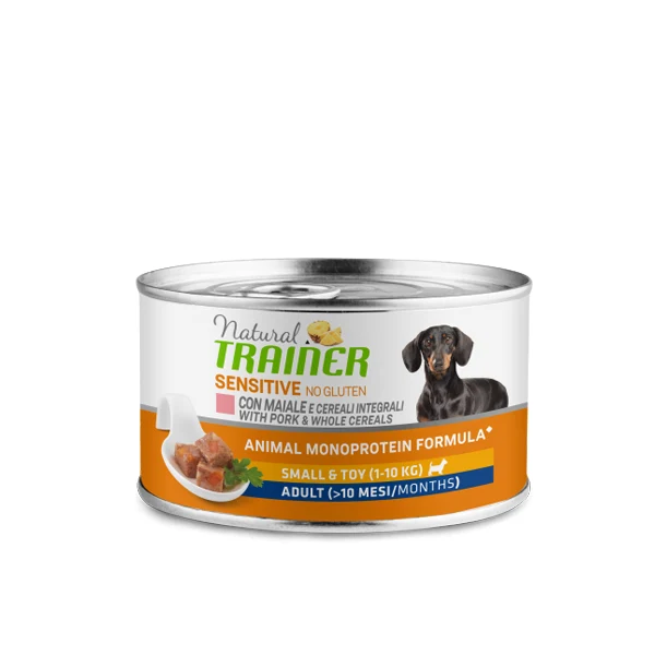 Natural Trainer Sensitive No Gluten Small&Toy Adult con maiale e cereali integrali - Umido Cane - 150gr
