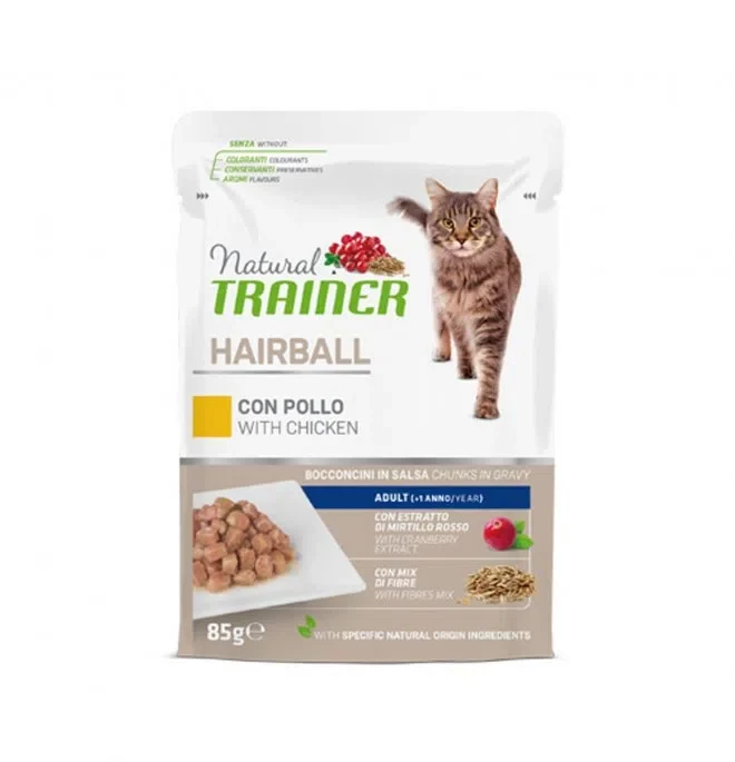 Natural Trainer Gatto Hairball Busta 85G - Pollo - Umido