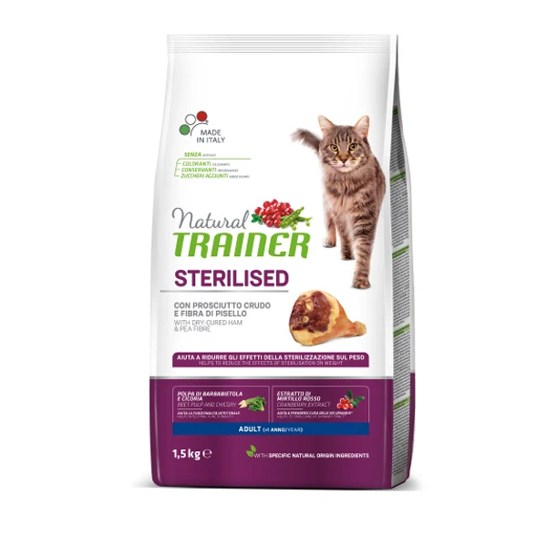 Natural Trainer Gatto Sterilised Adult con prosciutto crudo